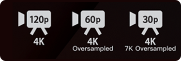 4K 120p; 4K 60p Oversampled; 4K 30p 7K Oversampled